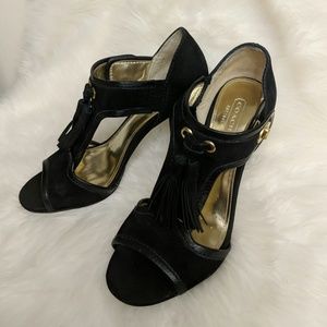 Coach Black Suede Tassel Sandals
